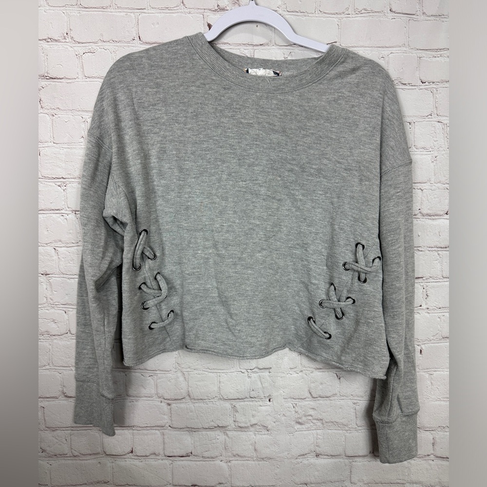 Pink‎ Rose gray fleece lined cropped crewneck sweatshirt, sz S